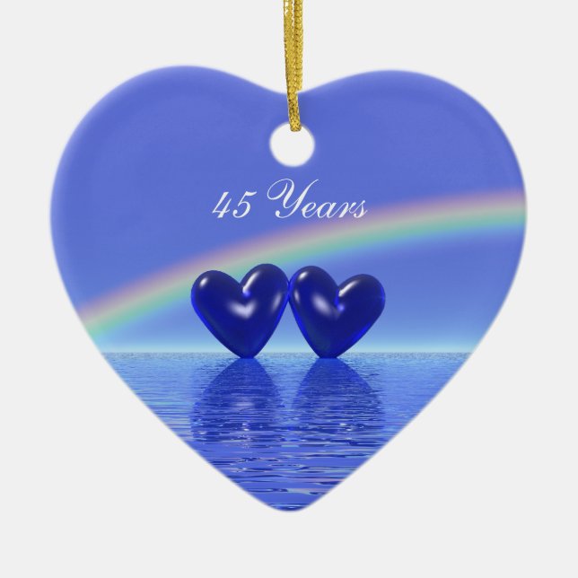 45th Anniversary Sapphire Hearts Ceramic Tree Decoration (Front)