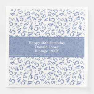 45th Birthday Age Number Pattern Blue/White Napkin