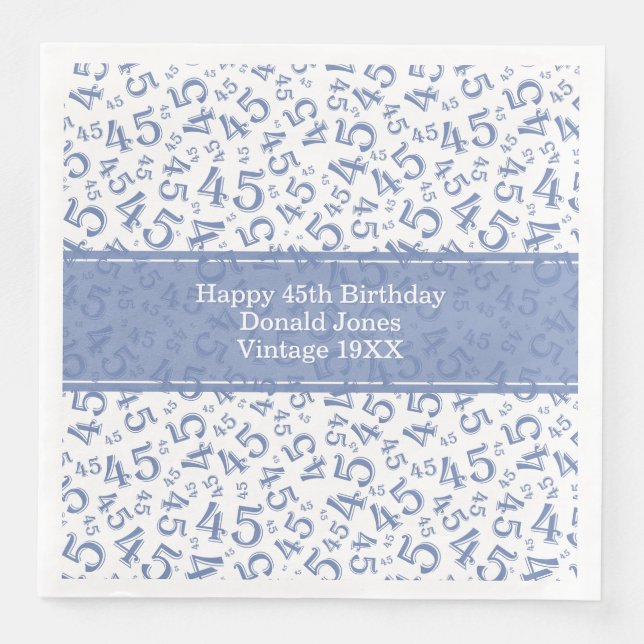 45th Birthday Age Number Pattern Blue/White Napkin (Front)