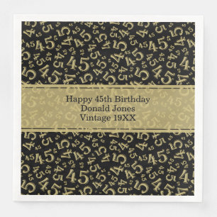 45th Birthday Age Number Pattern Gold/Black Napkin