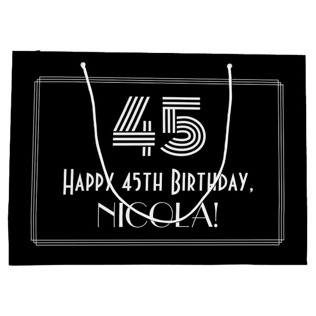 45th Birthday — Art Deco Inspired Look "45" & Name Large Gift Bag (Back)