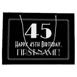 45th Birthday: Art Deco Inspired Style "45", Name Large Gift Bag