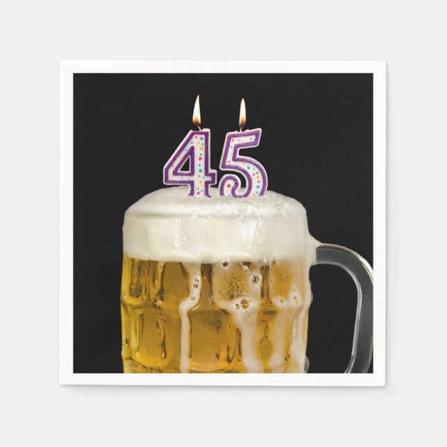 45th Birthday Beer on black Napkin (Front)