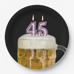 45th Birthday Beer on black Paper Plate