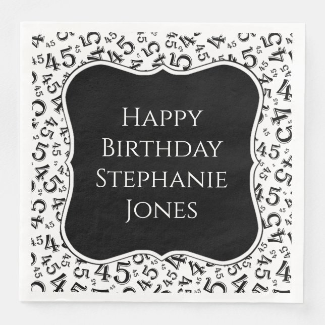 45th Birthday Black/White Bracket Number Pattern Napkin (Front)
