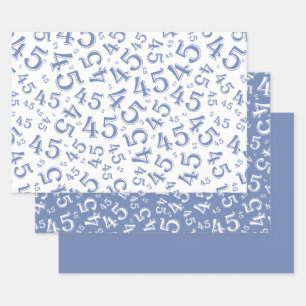 45th Birthday Blue/White Random Number Pattern 45 Wrapping Paper Sheet