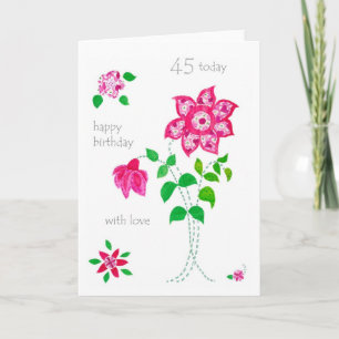45th Birthday Card - Pink Flowers