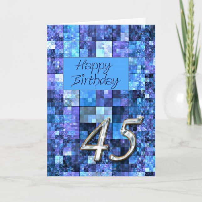 45th Birthday card with abstract squares. (Front)
