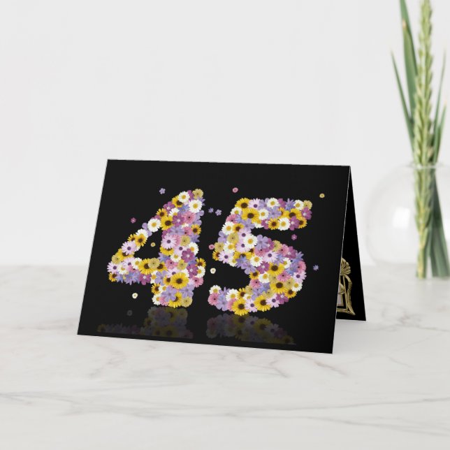 45th birthday card with flowery letters (Front)