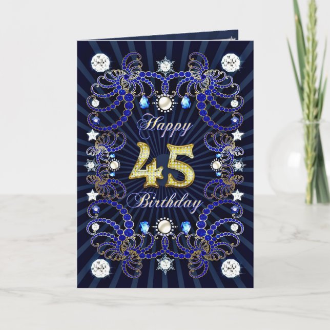 45th birthday card with masses of jewels (Front)