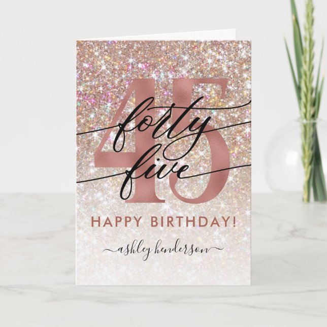 45th Birthday Chic Glitter Ombre Card (Front)