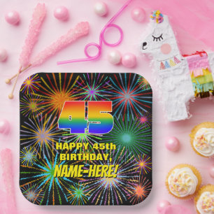45th Birthday: Colourful, Fun Celebratory Firework Paper Plate