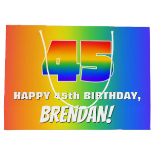 45th Birthday: Colourful, Fun Rainbow Pattern # 45 Large Gift Bag