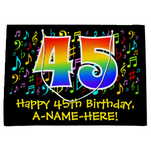 45th Birthday - Colourful Music Symbols, Rainbow 4 Large Gift Bag