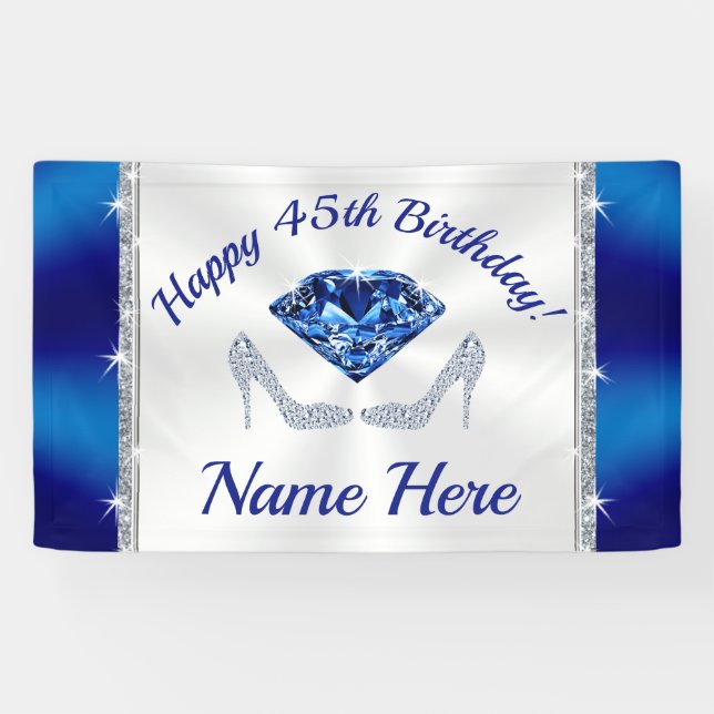 45th Birthday Decorations for Her, 45th Birthday Banner (Horizontal)
