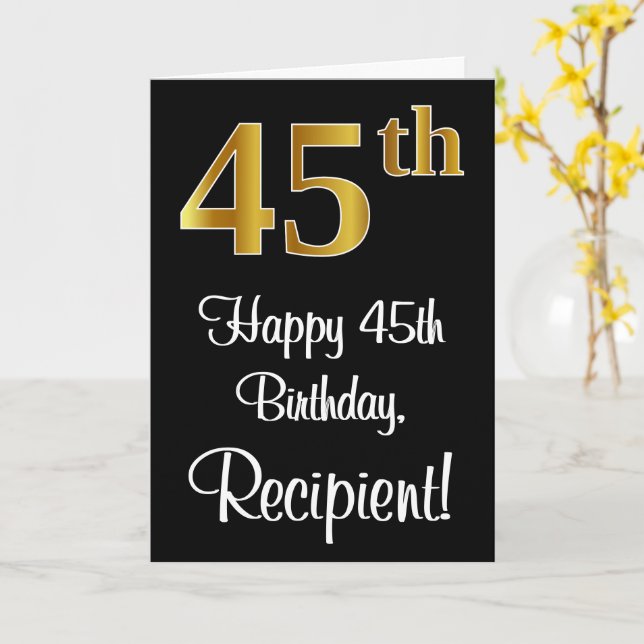 45th Birthday ~ Elegant Luxurious Faux Gold Look # Card (Yellow Flower)