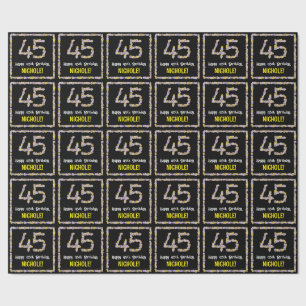 45th Birthday: Floral Flowers Number, Custom Name Wrapping Paper