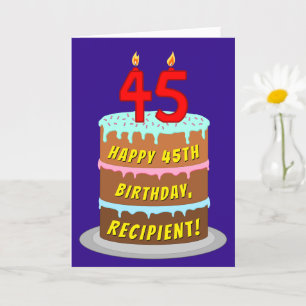 45th Birthday: Fun Cake and Candles + Custom Name Card