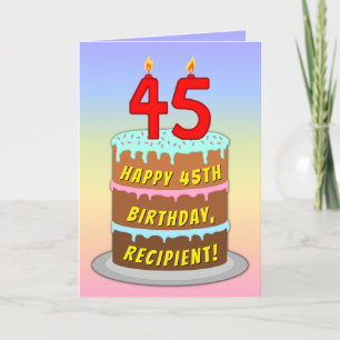45th Birthday — Fun Cake & Candles, w/ Custom Name Card
