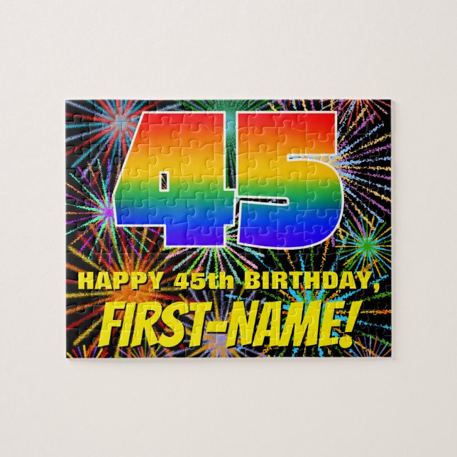 45th Birthday: Fun, Colourful Celebratory Firework Jigsaw Puzzle (Horizontal)