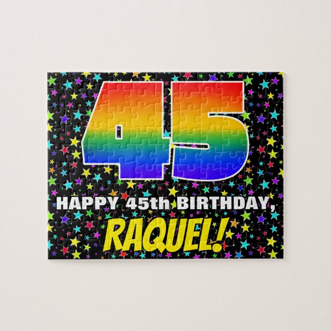 45th Birthday — Fun, Colourful Star Field Pattern Jigsaw Puzzle (Horizontal)