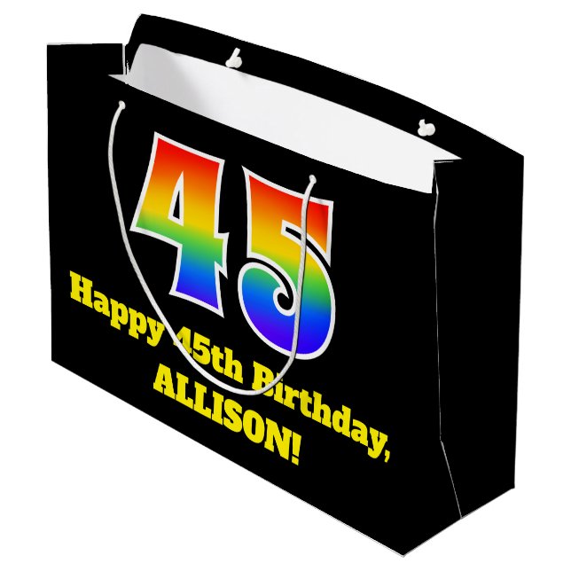 45th Birthday ~ Fun, Colourful, Vibrant, Rainbow 4 Large Gift Bag (Back Angled)