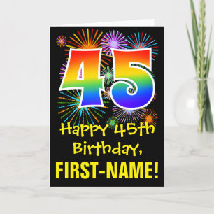 45th Birthday: Fun Fireworks Pattern + Rainbow 45 Card