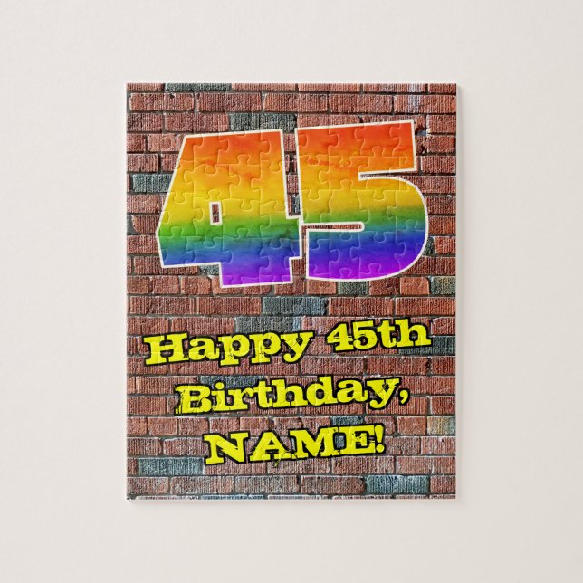 45th Birthday: Fun Graffiti-Inspired Rainbow 45 Jigsaw Puzzle (Vertical)
