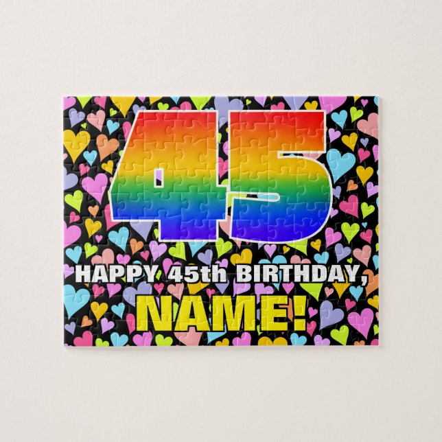 45th Birthday — Fun, Loving Heart Shapes + “45” Jigsaw Puzzle (Horizontal)