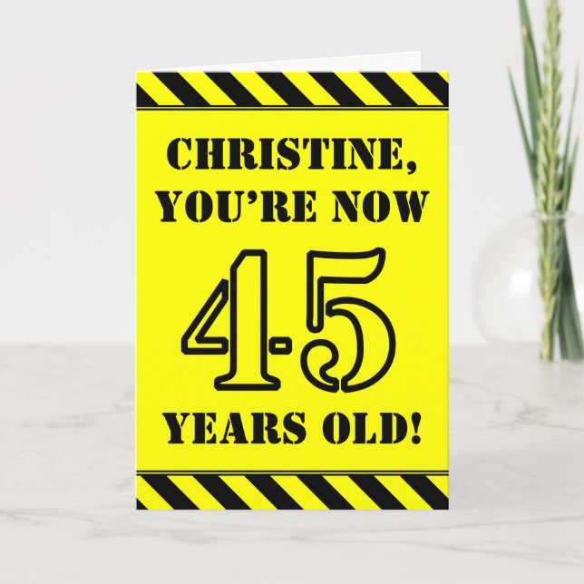 45th Birthday: Fun Stencil Style Text, Custom Name Card (Front)