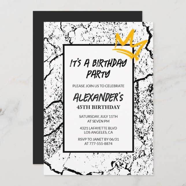 45th birthday invitation Men Graffiti Party Black  (Front/Back)