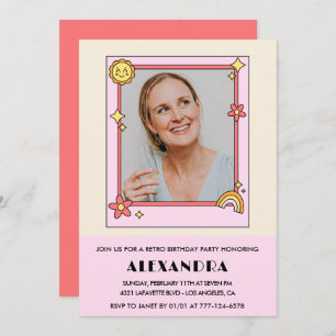 45th birthday invitation Retro Groovy Pink Flowers