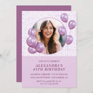 45th birthday invitations Balloons Photo Purple