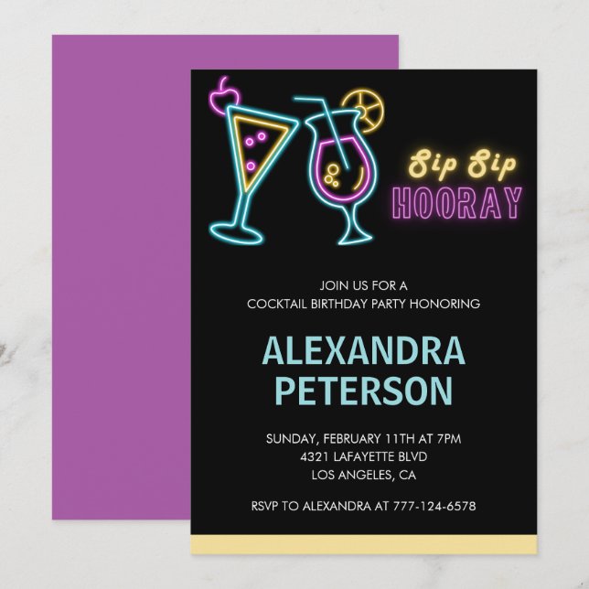 45th birthday invitations Cocktail Neon Glow (Front/Back)