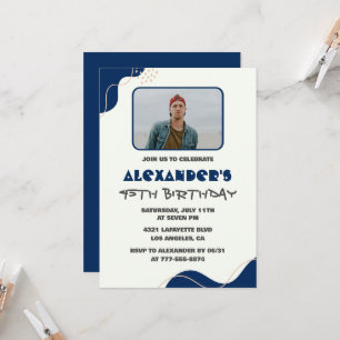 45th birthday invitations Men Blue Simple Photo