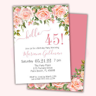 45th Birthday Invitations Pink Floral Modern Party