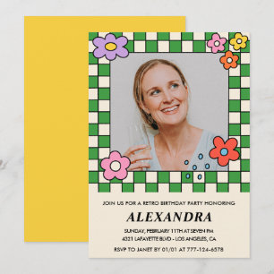 45th birthday invitations Retro Groovy Flowers