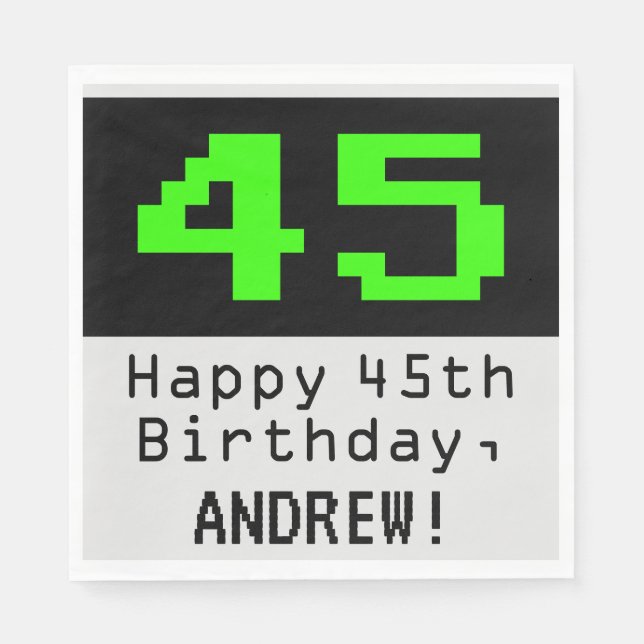 45th Birthday - Nerdy / Geeky Style "45" & Name Napkin (Front)