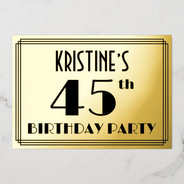 45th Birthday Party — Art Deco Look “45” + Name (Front)