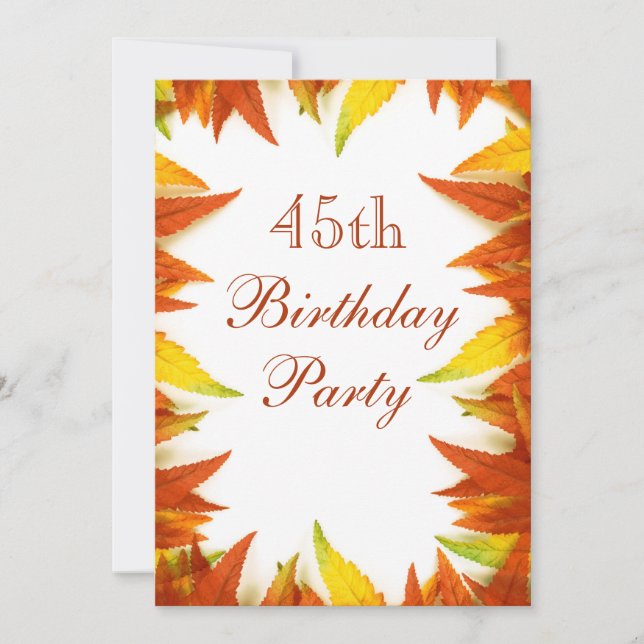 45th Birthday Party Autumn/Fall Leaves Invitation (Front)