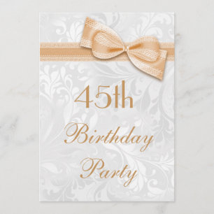 45th Birthday Party Damask and Faux Bow Invitation