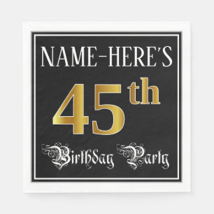 45th Birthday Party — Fancy Script, Faux Gold Look Napkin