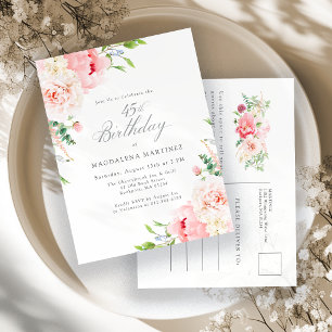 45th Birthday Party Feminine Pink Floral Invitat Invitation Postcard