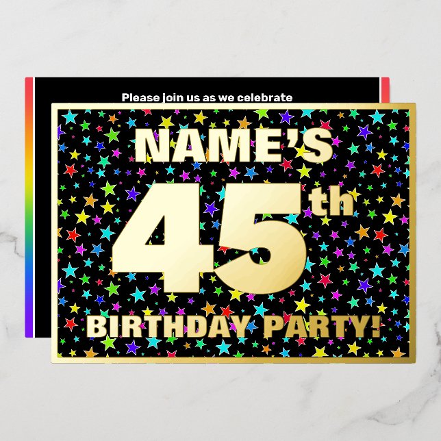 45th Birthday Party — Fun, Colourful Stars Pattern (Front/Back)