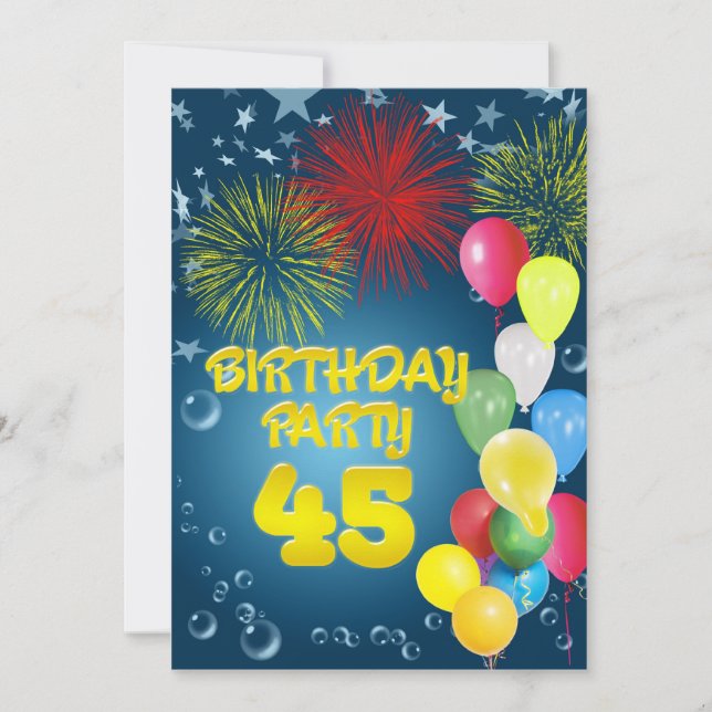 45th Birthday party Invitation with balloons (Front)