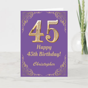 45th Birthday Purple and Gold Glitter Frame Card