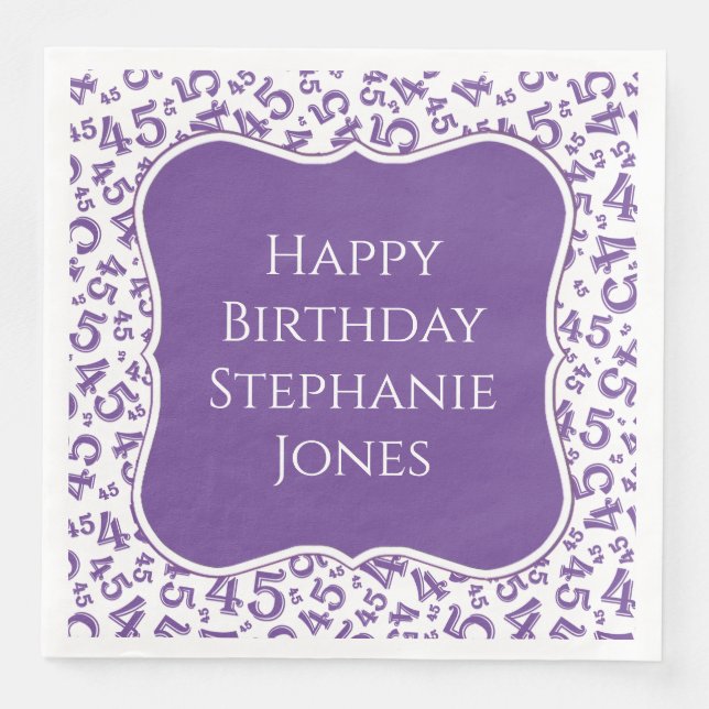 45th Birthday Purple/White Bracket Number Pattern Napkin (Front)