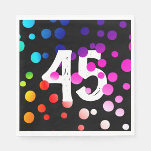 45th Birthday Rainbow Dots on Black Napkin
