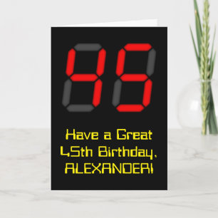 45th Birthday: Red Digital Clock Style "45" + Name Card