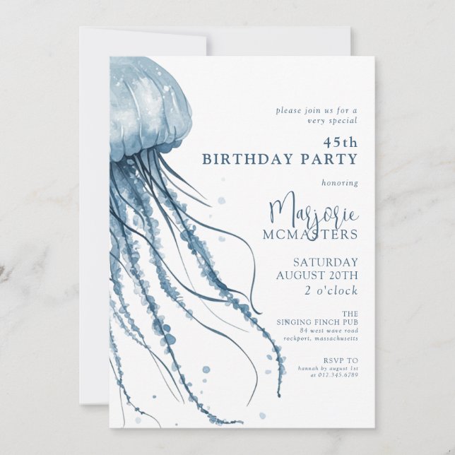 45th Birthday Simple Modern Coastal Jellyfish Invitation (Front)